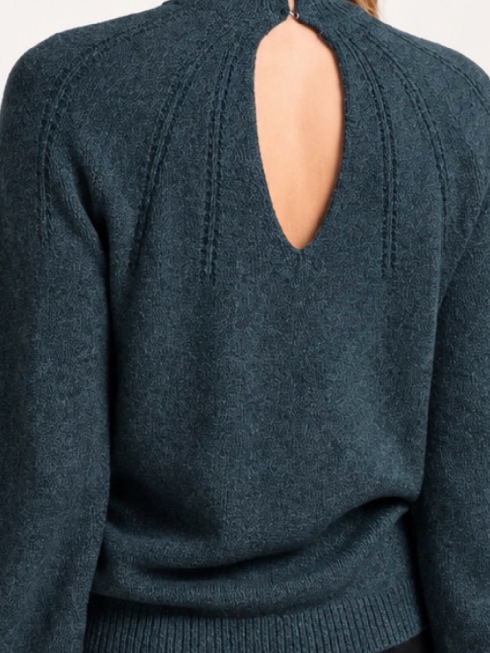 BB Dakota Mock Neck Sweater with Keyhole Back in Deep Teal Size L